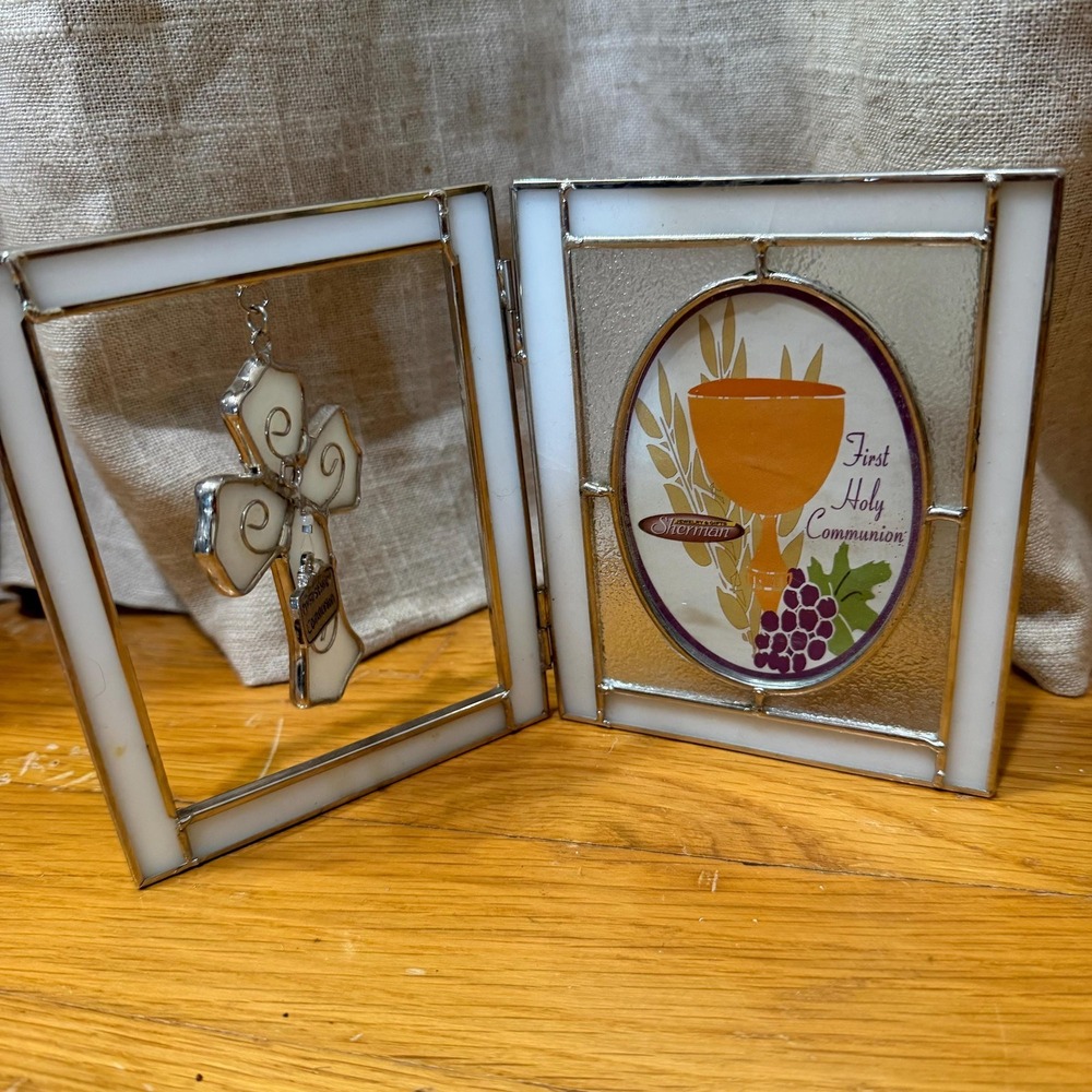 Sherman Leaded Stained Glass First Holy Communion Hinged Photo‎ Frame Cross Gift